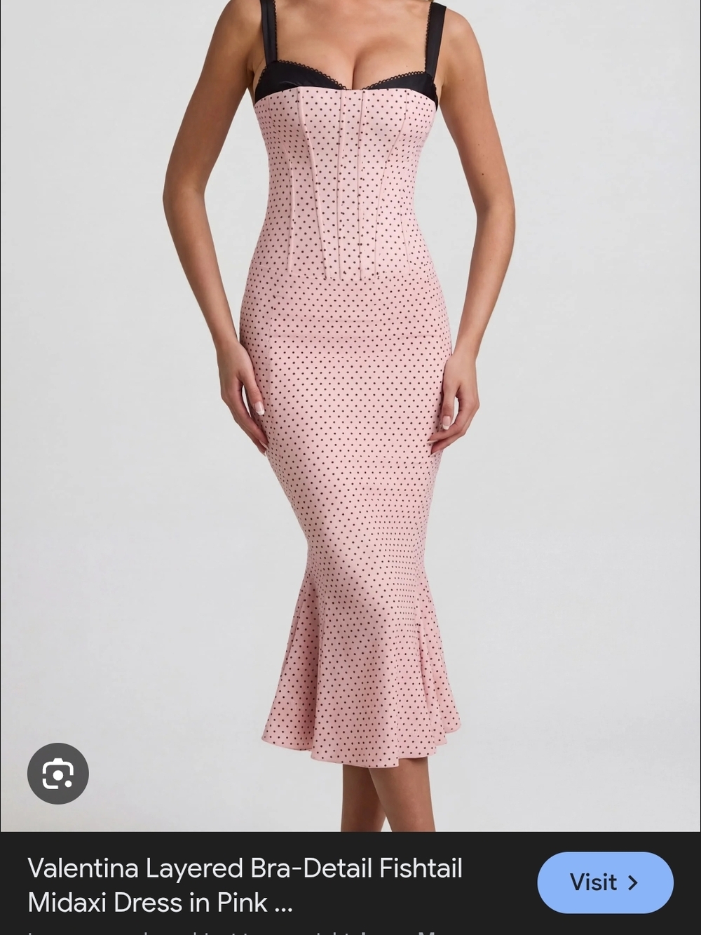 Oh Polly Us 6 Pink and Black Midi Dress Valentina Layered Bra-Detail Fishtail